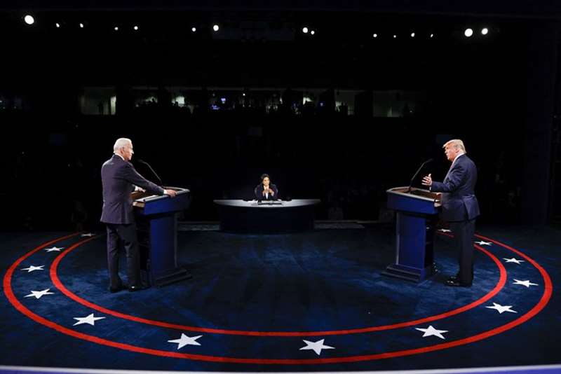 Joe Biden, left, and President Donald Trump debate in Nashville, Tennessee, on Oct. 23, 2020 with NBC News anchor Kristen Welker moderating.