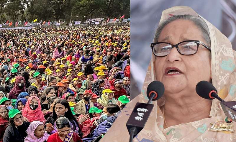 Awami League president and Prime Minister Sheikh Hasina addressing the grand rally in Faridpur as part of her electoral campaign on Tuesday 