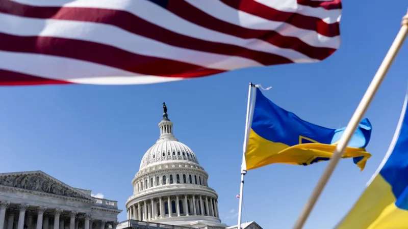American and Ukrainian flags flew near the Capitol on Saturday